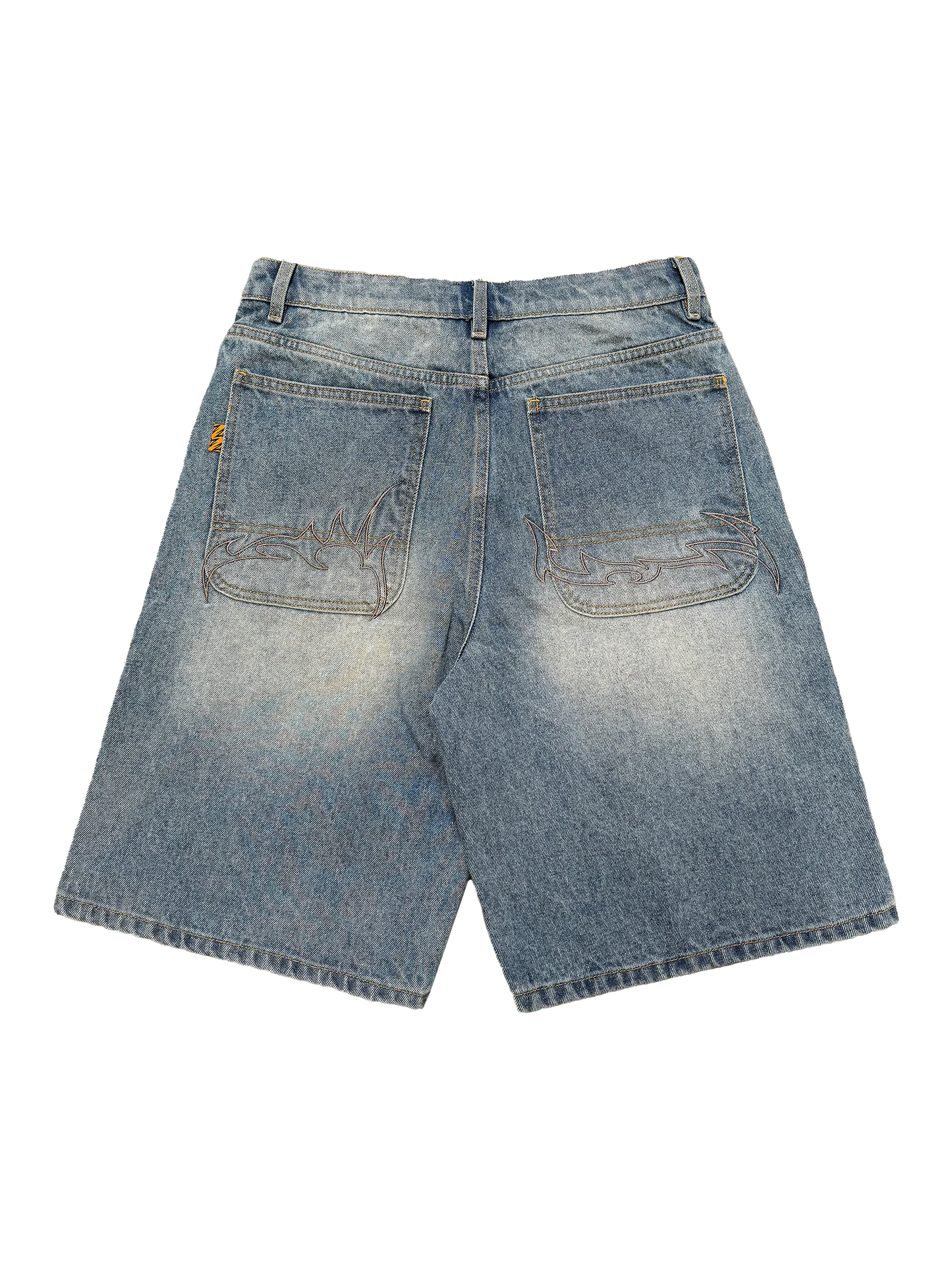 Bermuda Jean Oversize Strass – Denim Bleu Vintage